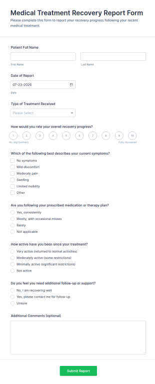 Medical Treatment Recovery Report Form Template
