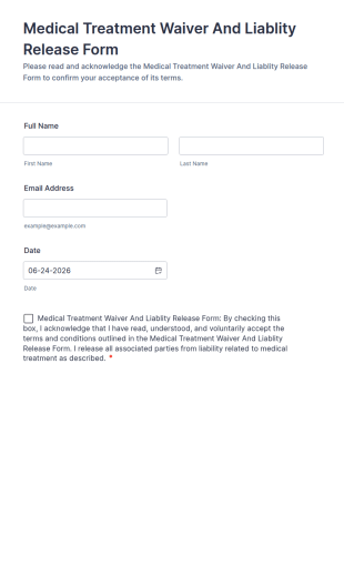 Medical Treatment Waiver And Liability Release Form Template
