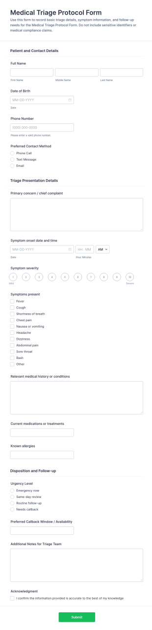 Medical Triage Protocol Form Template