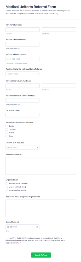 Medical Uniform Referral Form Template