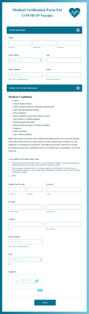 Medical Verification Form For COVID 19 Vaccine