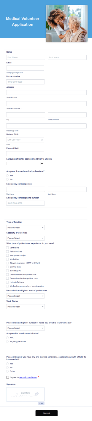 Medical Volunteer Application Form Template