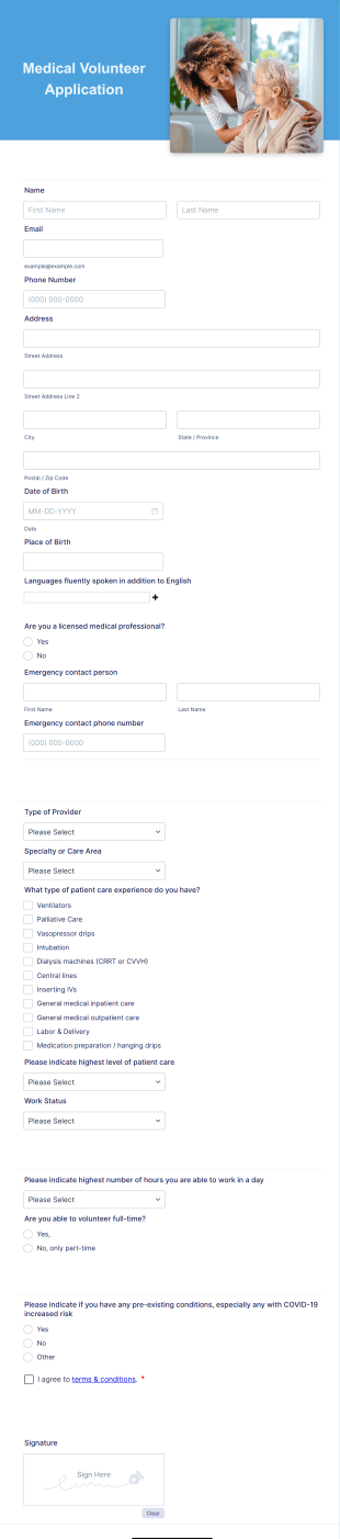 Medical Volunteer Application Form Template