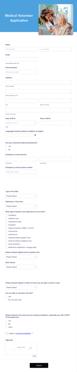 Medical Volunteer Application Form Template
