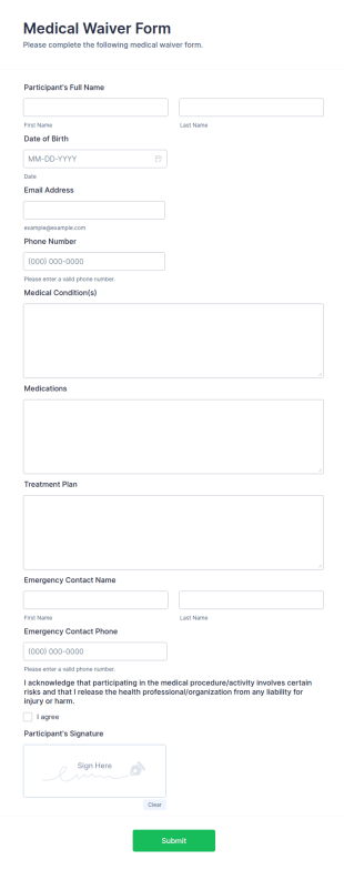 Medical Waiver Form Template