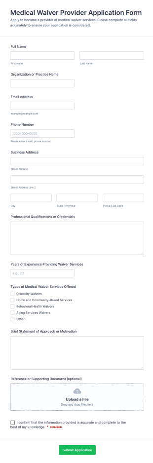 Medical Waiver Provider Application Form Template