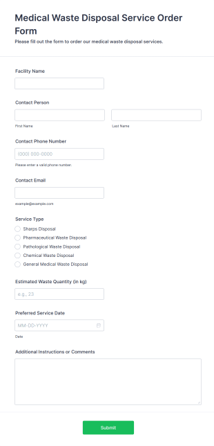 Medical Waste Disposal Service Order Form Template