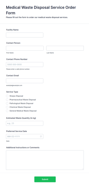 Medical Waste Disposal Service Order Form Template