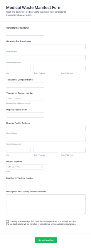 Medical Waste Manifest Form Template