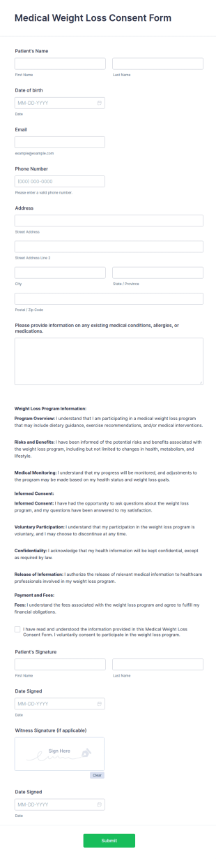 Medical Weight Loss Consent Form Template