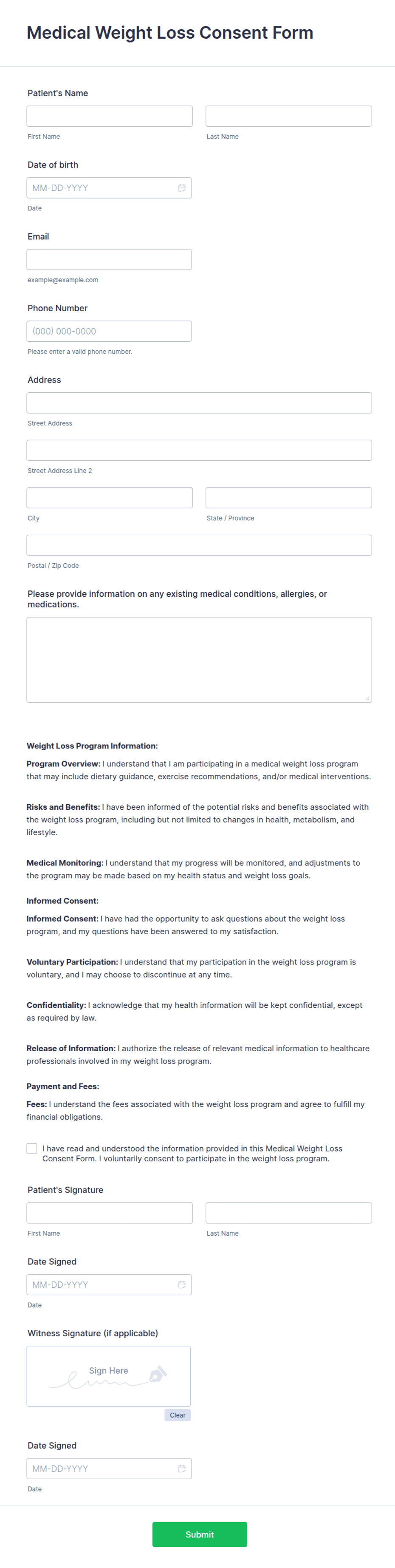 semaglutide consent form for weight loss pdf Medical Weight Loss Consent Form Template