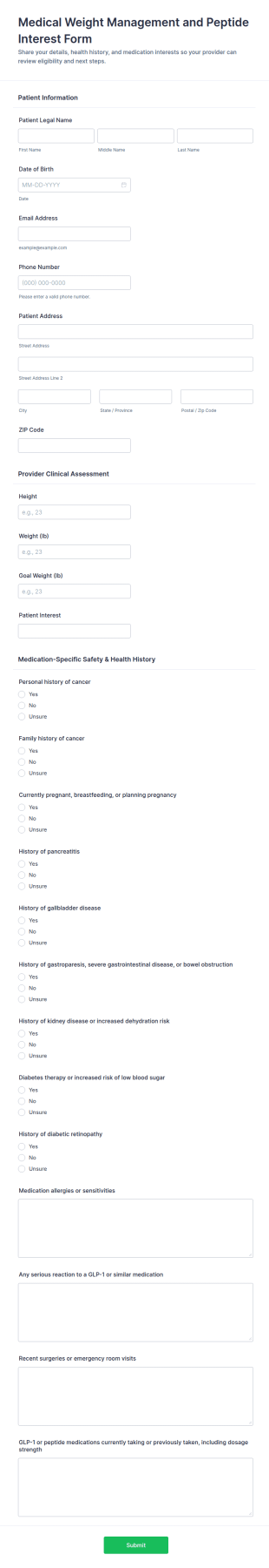 Medical Weight Management And Peptide Interest Form Template
