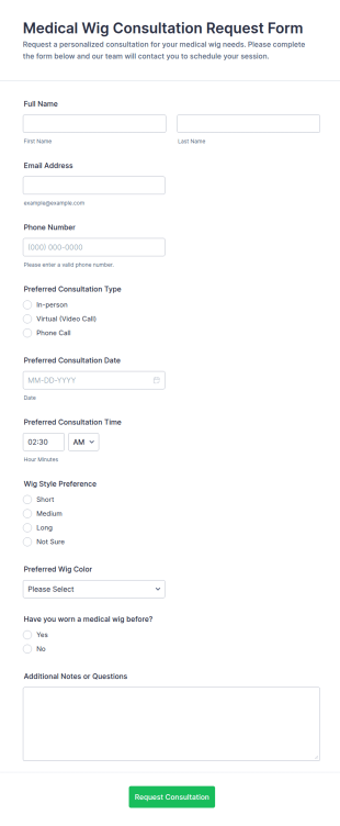 Medical Wig Consultation Request Form Template
