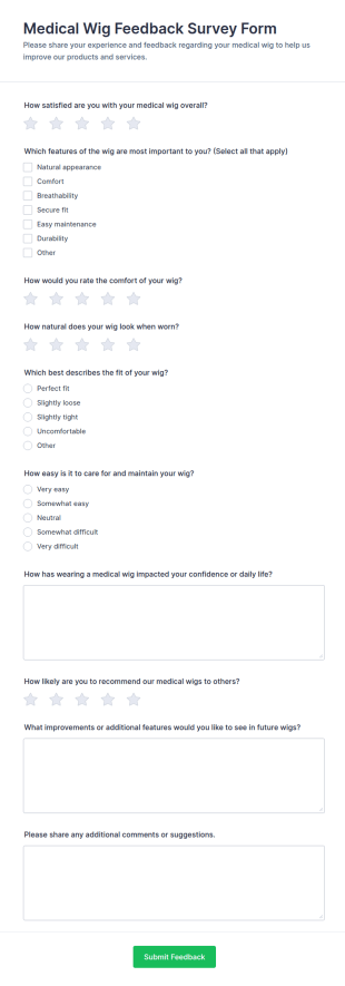 Medical Wig Feedback Survey Form Template