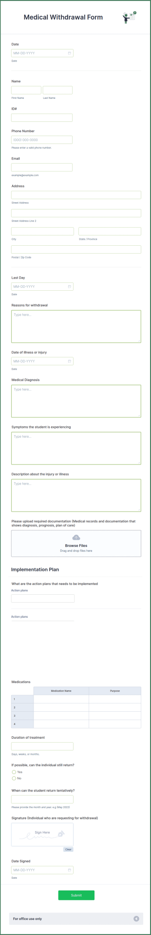 Medical Withdrawal Form Template