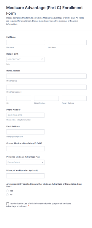 Medicare Advantage (Part C) Enrollment Form Template