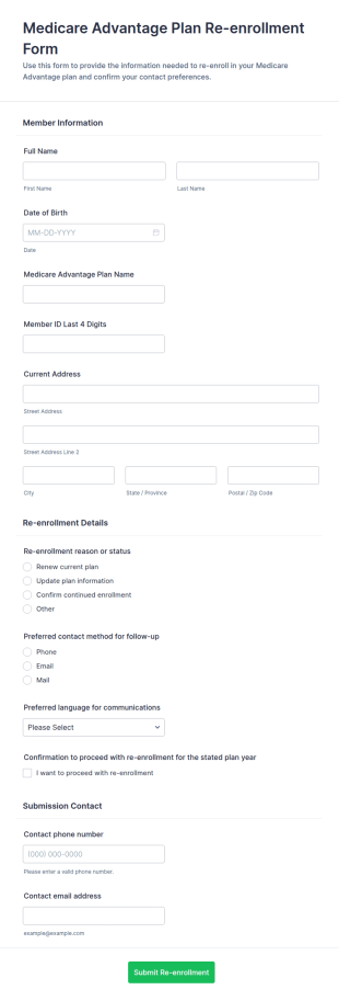 Medicare Advantage Plan Re Enrollment Form Template