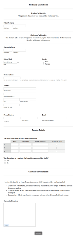 Medicare Claim Form Template