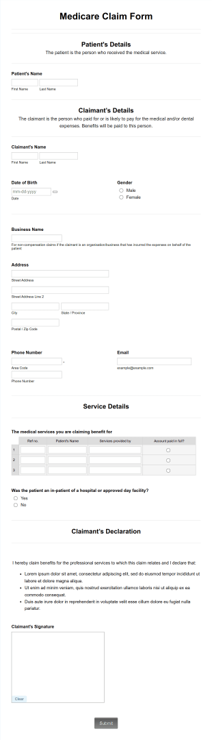 Medicare Claim Form Template
