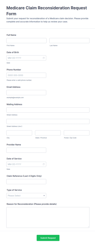 Medicare Claim Reconsideration Request Form Template