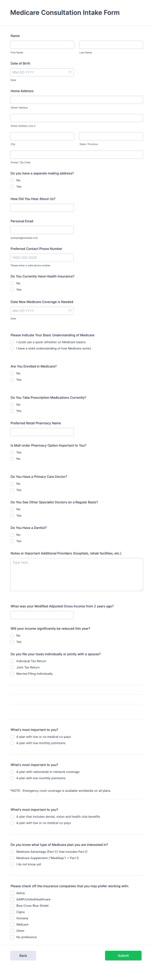 Medicare Consultation Intake Form Template