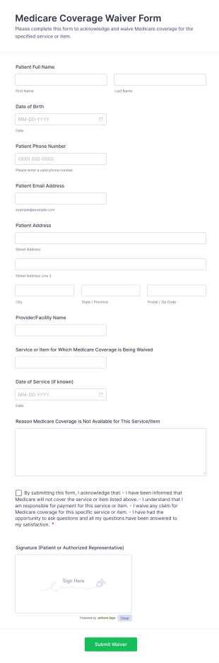 Medicare Coverage Waiver Form Template