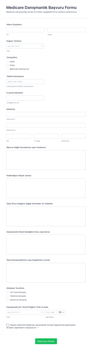 Medicare Danışmanlık Başvuru Form Template