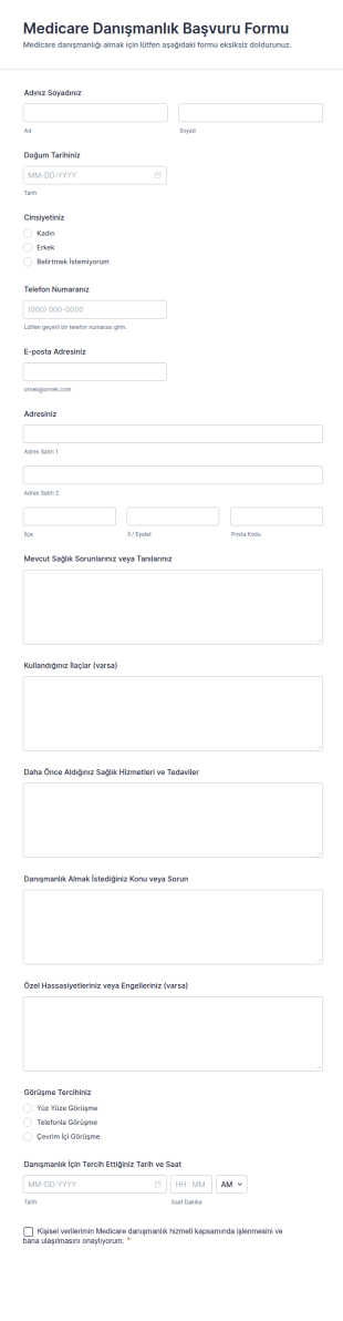 Medicare Danışmanlık Başvuru Form Şablonu