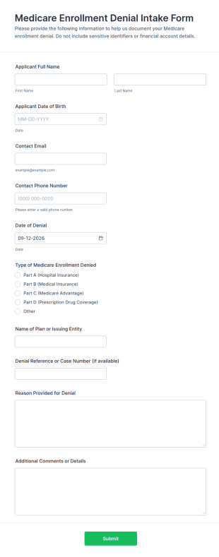 Medicare Enrollment Denial Intake Form Template