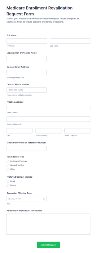 Medicare Enrollment Revalidation Request Form Template