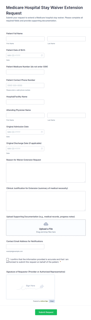 Medicare Hospital Stay Waiver Extension Request Form Template