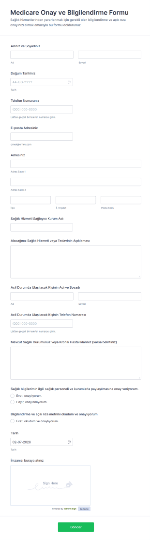 Medicare Onay Ve Bilgilendirme Form Şablonu