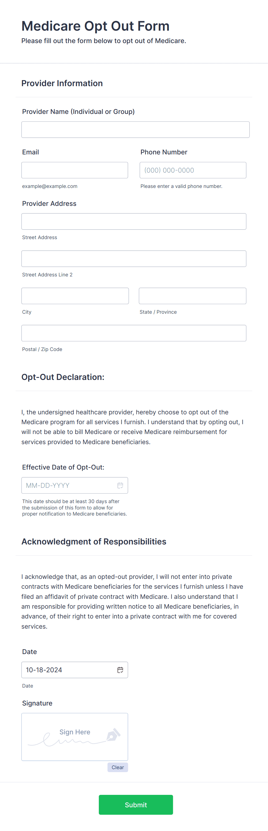 Medicare Opt Out Form Template Jotform