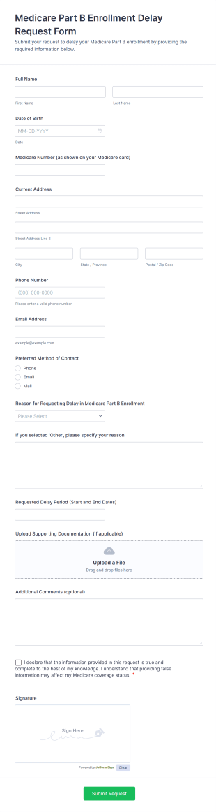 Medicare Part B Enrollment Delay Request Form Template