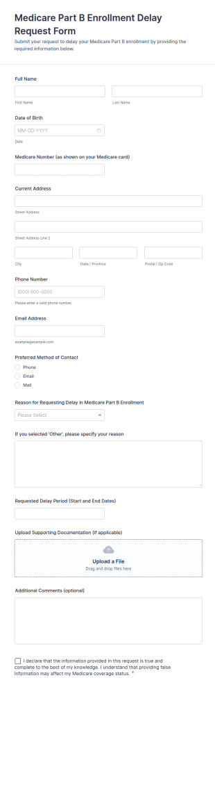 Medicare Part B Enrollment Delay Request Form Template