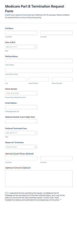 Medicare Part B Termination Request Form Template