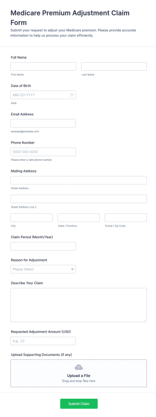 Medicare Premium Adjustment Claim Form Template