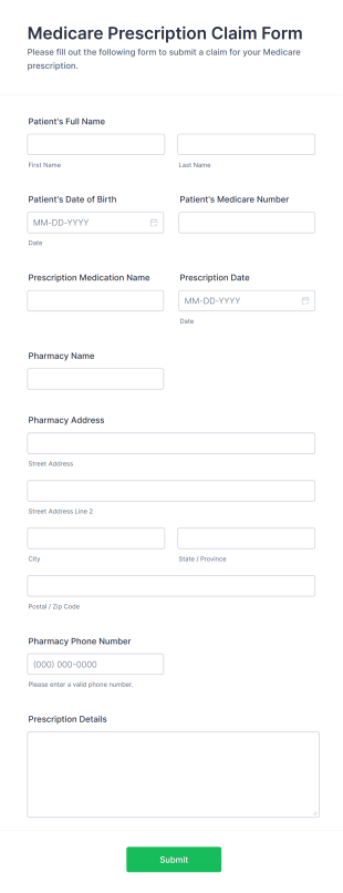 Medicare Prescription Claim Form Template