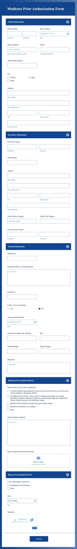 Medicare Prior Authorization Form Template