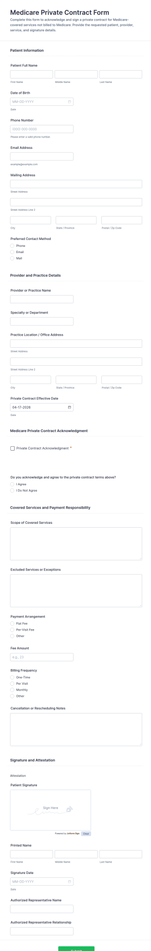 Medicare Private Contract Form Template