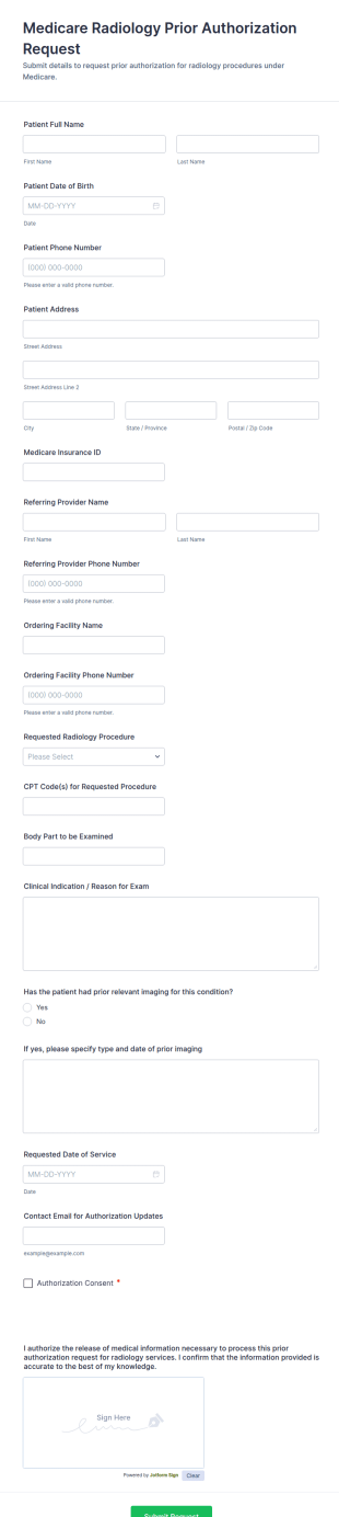 Medicare Radiology Prior Authorization Request Form Template