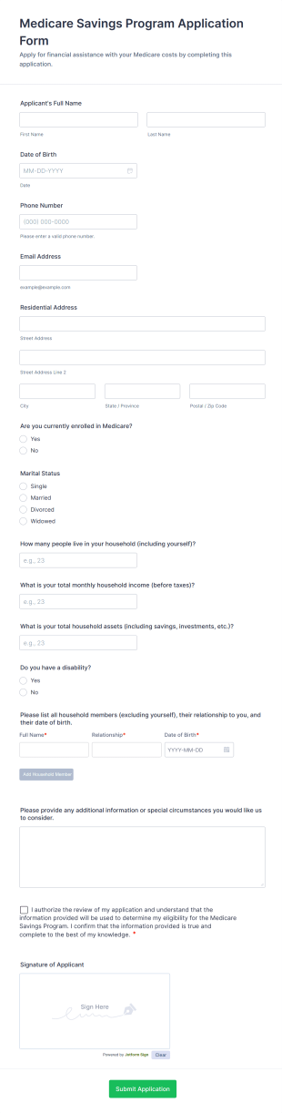 Medicare Savings Program Application Form Template