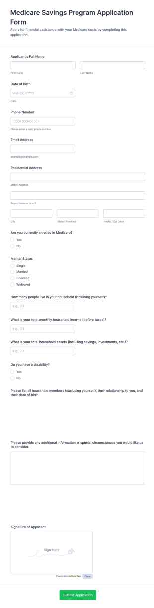 Medicare Savings Program Application Form Template