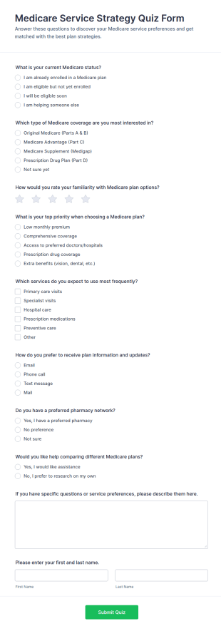 Medicare Service Strategy Quiz Form Template