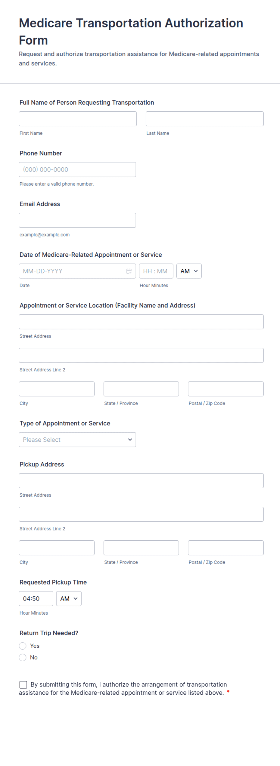 Mtm Form Medicare Transportation Authorization Form Template | Jotform