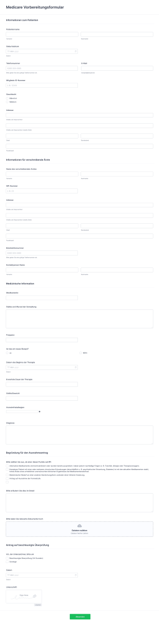 Medicare Vorbereitungsformular Form Template