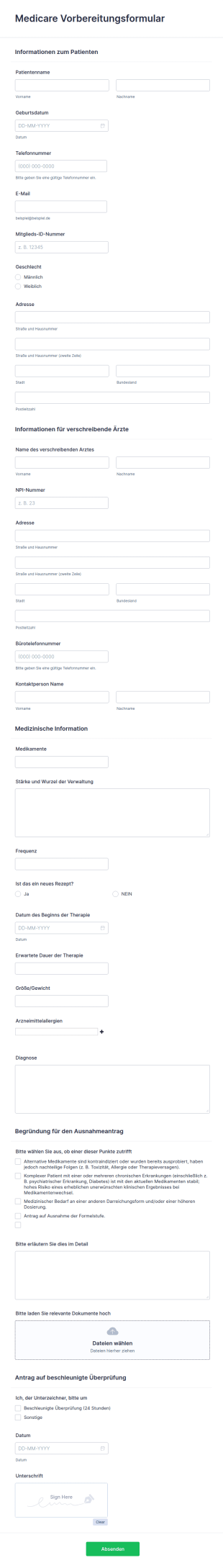 Medicare Vorbereitungsformular