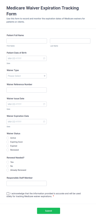 Medicare Waiver Expiration Tracking Form Template
