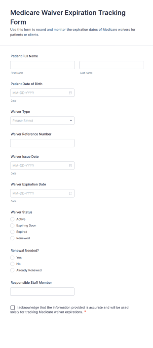 Medicare Waiver Expiration Tracking Form Template