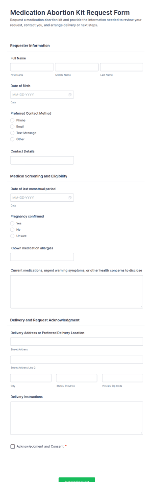 Medication Abortion Kit Request Form Template